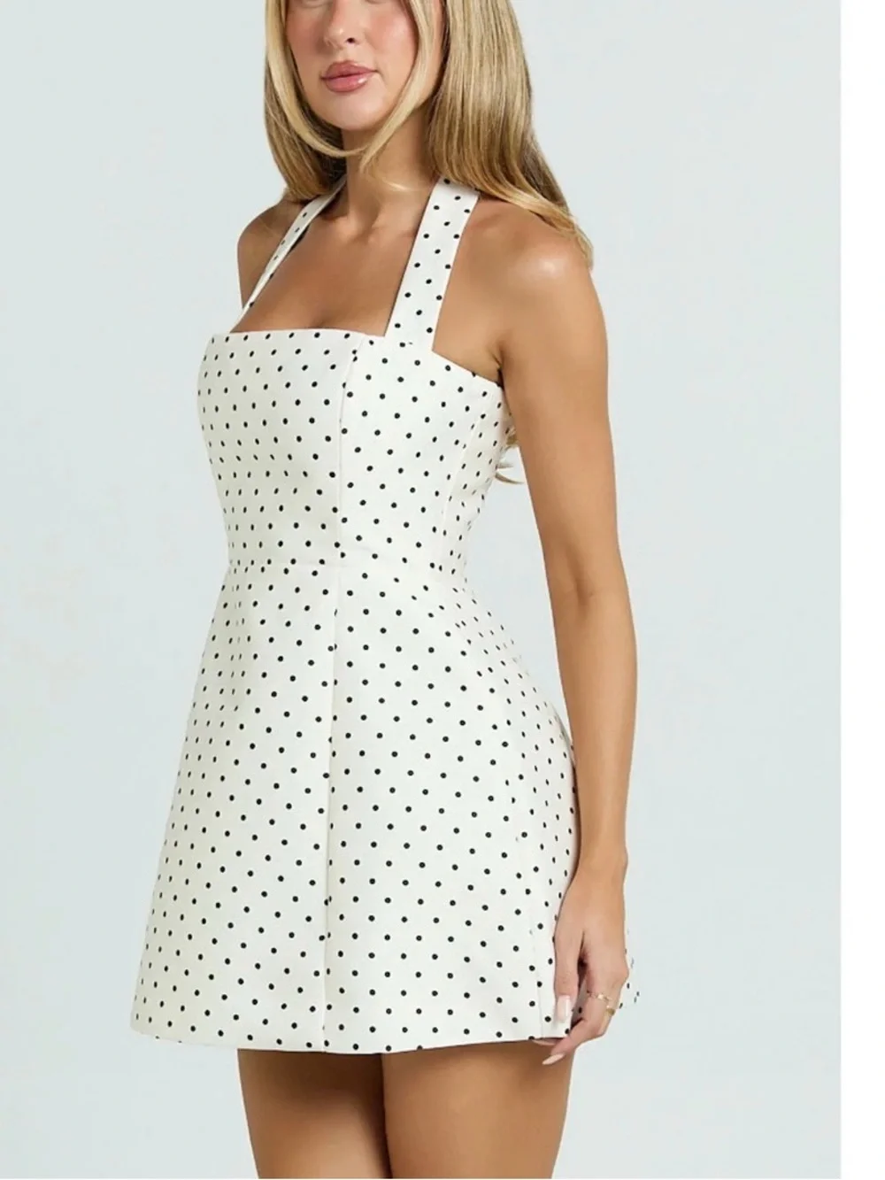 Showpo White Polka Dot Halter Mini Dress - Picture 3 of 4